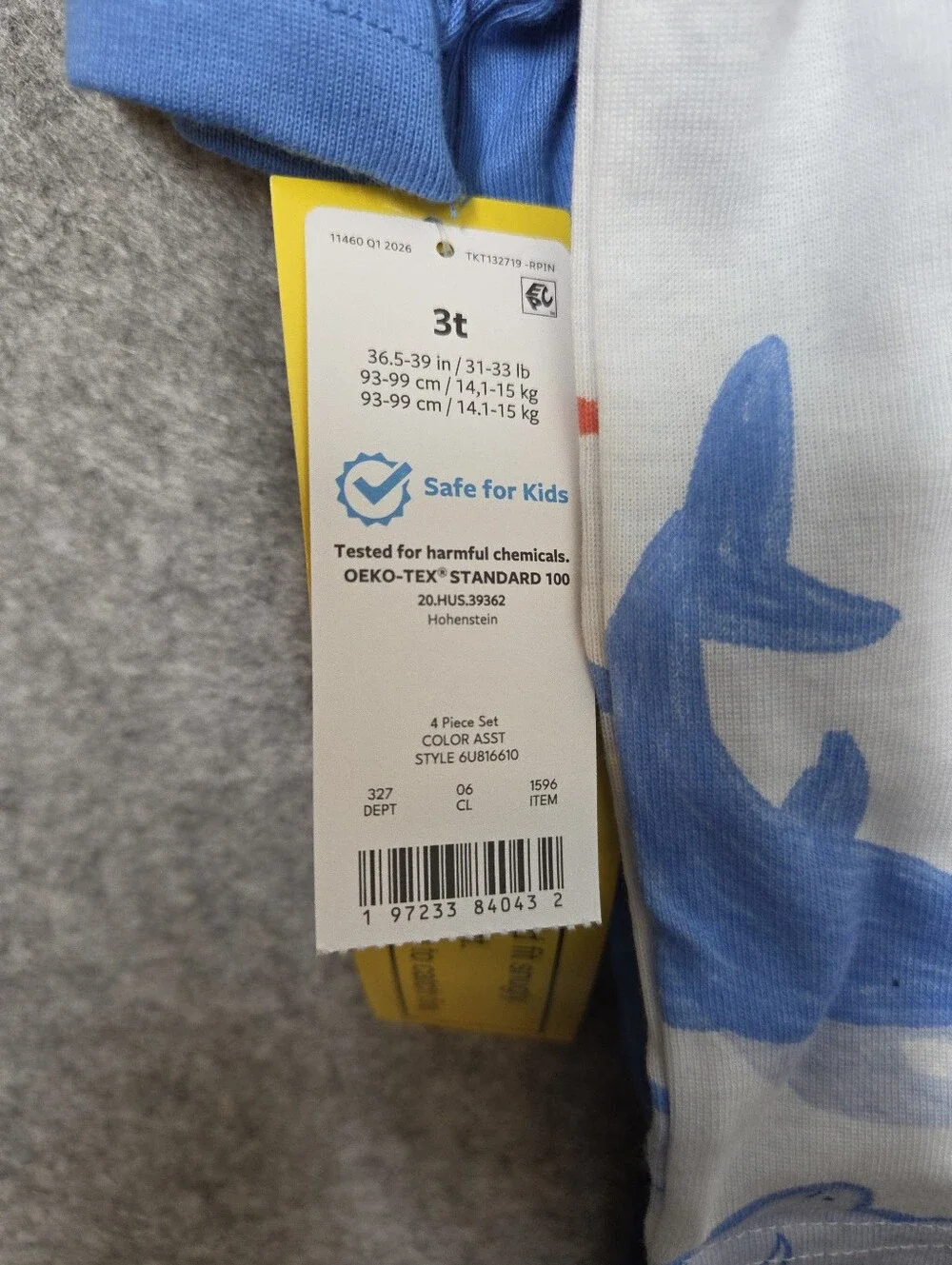 Carter's White and Blue Shark 4 Piece Pajama Set 3T Nwt